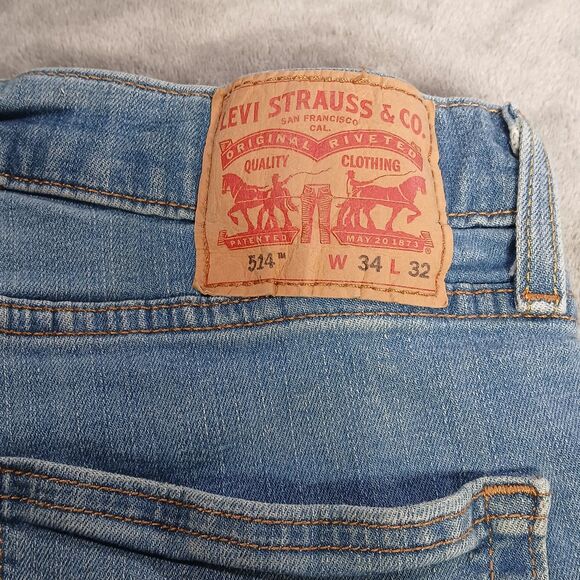 Levis 514 Jeans Mens 34x32 Blue Classic Straight Fit Faded Stretch Denim Sultan - Picture 2 of 14